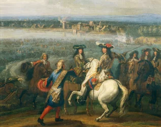 Louis XIV på hesteryggen, detalj siden passasjen av Rhinen i 1672, Adam Frans van der Meulen (1632-1690), olje på lerret, 77x109 cm, Frankrike