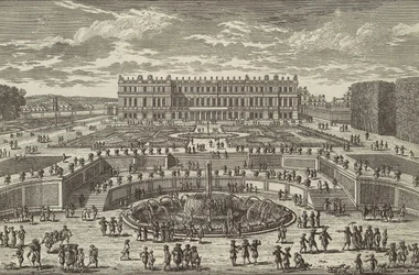 Utsikt over Versailles Utsikt over Versailles, hagefasade, 1680-tallet.
