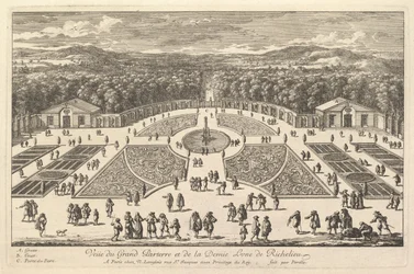 Utsikt over Grand Parterre og Halvmånen til Richelieu, 1600-tallet.