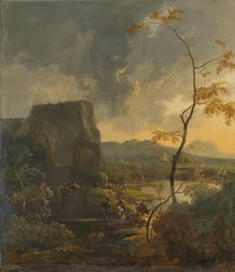 Italiensk landskap med antikkens Tempietto