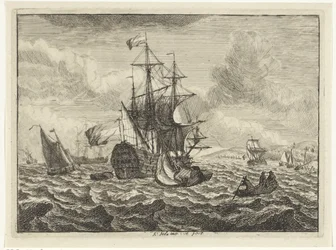 Havlandskap med skip og robåt