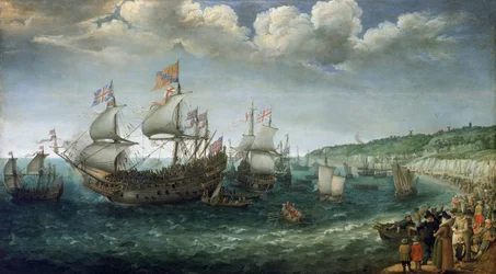 Ombordstigning av Fredrik I av Wittelsbach (1596–1632), kurfyrste av Pfalz (som senere skulle bli konge av Böhmen), på skipet «Prince Royal» i Dover (England) den 25. april