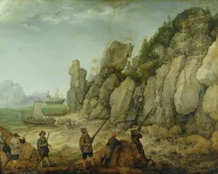 Detalj av villgeitjakt på kysten, 1620