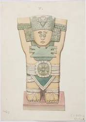 Karyatid fra ytre kammer, Temple A, ballbane, Chichen Itza, Mexico (akvarell)