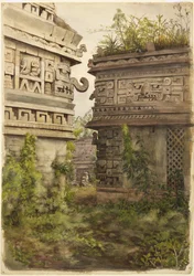 Scene fra Chichen Itza, Mexico (akvarell på papir)