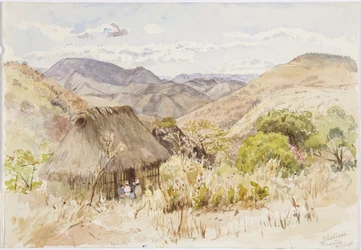 Skolehus i Tenantla, Mexico (akvarell)