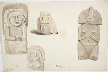 Steinstatuer fra Papantla, Mexico (akvarell)