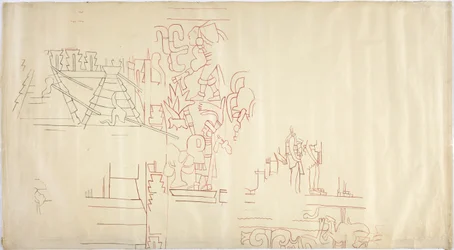 Sporing av et veggmaleri fra Casa de Monjas, Chichen Itza, Mexico Sporet og blekket med svart og rødt blekk (rødt og svart blekk og grafitt)