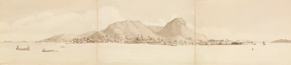 #39;Panorama of Raiatea, 1. september 1849. Tahaa til høyre [Society Islands]#39;