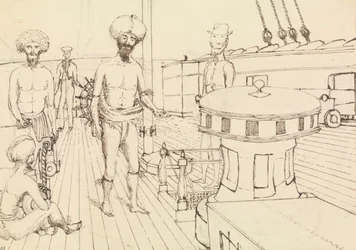 #39;Seru [Seru Epenisa Cakobau (Thakombau)], om bord, og Masomalua (i hatten), oktober 1849 [Fiji]
