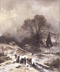 Barn leker i snøen