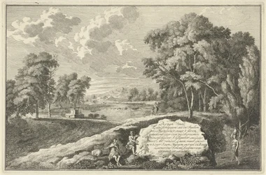Arkadisk elvelandskap med kvinne og barn Titteltrykk for: Tretti stykker av landskapszoo i Italia som Duytslandt Italienske og tyske landskap (serietittel)