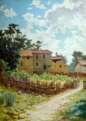 Toskansk landskap av Adolfo Belimbau (1845-1938), olje på lerret, 44x31 cm