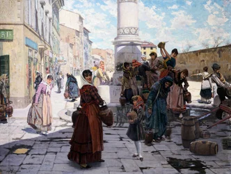 Kvinner ved fontenen, av Adolfo Belimbau (1845-1935)