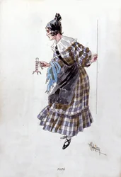 Kostyme av karakteren til Mimi for operaen "La Boheme"" av Giacomo Puccini (1858-1924). Akvarell av Adolfo Hohenstein.