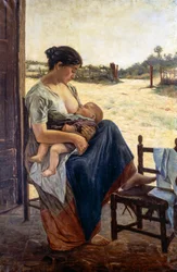 Maternity, av Adolfo Tommasi (1851-1933), olje på lerret