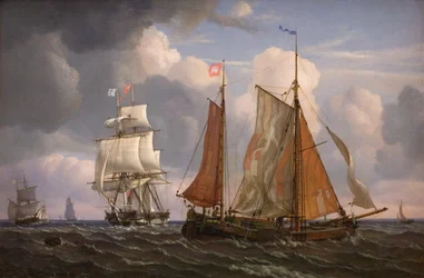 Skip som seiler og slår mot vinden i sundet