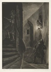 Essay om stein med børste og skraper: Chase on the Winding Staircase, 1851.