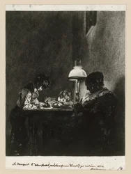 Familie ved lampen