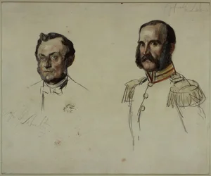 Hoffråd E. Dohme, hoffråd Schulz. Studie til maleriet "Kroningen av Wilhelm 1. i Königsberg"