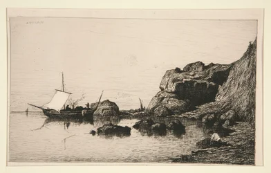 Fiskers båt anløper steinene i Collioure (Pyrenees Orientales)