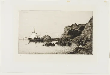 Fiskefartøy nær klippene ved Collioure