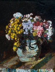 En vase med ville blomster, ca. 1870–80 (olje på tre)