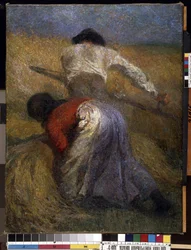 Innhøsting. Maleri av Adolphe Thomas Joseph Monticelli (1824-1886). Olje på lerret. Størrelse: 121x92,5cm. Impresjonisme. Mikalojus Konstantinas Ciurlionis kunstmuseum, Kaunas, Litauen