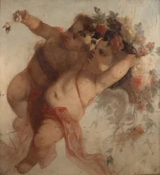 Kjærlighetsmusiker, fragment av dekorasjonen av Eldorado-maleriet av Adolphe Monticelli (1824-1886) Dim 100x90 cm Musee Grobet-Labadie