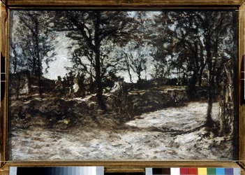 Landsbygda. Fontainebleau. Maleri av Adolphe Thomas Joseph Monticelli (1824-1886). Olje på lerret. Impresjonisme. Størrelse: 39x60cm. Pushkin-museet, Moskva