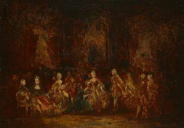 Personer i Louis XV-kostymer, ca. 1880 (olje på vugget panel)