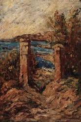 Portal of Cassis, landskap ved sjøen Maleri av Adolphe Monticelli (1824-1886) Dim 45x30 cm Musee Grobet-Labadie