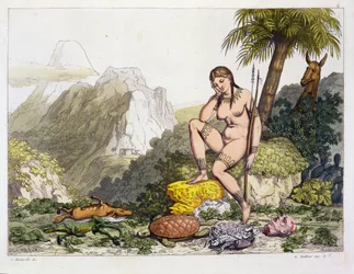 Søramerikansk indisk kvinne, gravert av Gallo Gallina (1796-1874) (fargegravering)