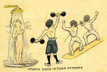 Hygiene og sport. «Mens sana in sano corpore». Tegning av A. Wilette i det illustrerte tillegget til Depeche de Toulouse nr. 41, 12. oktober.
