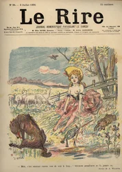 Rødhette - gjeterinne toppløs, Rødhette - Men det er morsomt å se ulven...! Bestemor så ham sannsynligvis aldri. Tegning av A. Willette for Le Rire, nummer 35, 6. juli