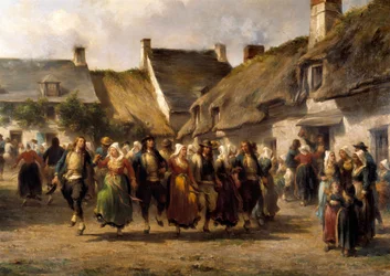 Et bryllup i Bretagne i 1863 Maleri av Adolphe Pierre Leleux (1812-1891) 1863 Quimper musee des Beaux Arts