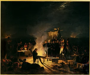 Napoleons bivuakk på slagmarken ved Wagram, natten 5.–6. juli 1809... (maleri på lerret)