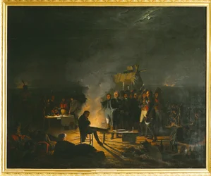 Napoleon i bivuakken sin på slagmarken ved Wagram … (maleri på lerret)
