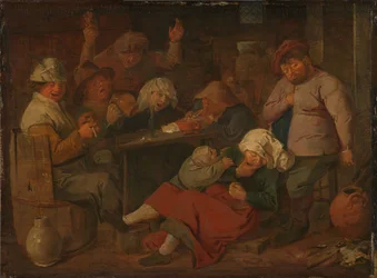 Fattige mennesker som drikker på en kro, ca. 1625–1630 (olje på panel)