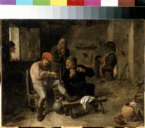 ""Scene in the Tavern of a Village"" (Tavern Scene (The Village Fiddler)) Maleri av Adriaen Brouwer (ca. 1605-1638) 1634-1638 Mål 25x33,5 cm Eremitagemuseet, St. Petersburg