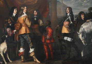 Gruppeportrett av Willem Frederik van Nassau-Dietz (1613-1664), Hendrik Casimir I van Nassau-Dietz (1612-1640), Hendrik van Nassau-Siegen (1611-1652) og George Frederik van Nassau-Siegen (1606-1674), med tjenere