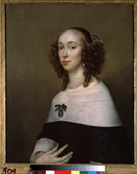 Portrait de femme (Portrett av en dame). Maleri av Adriaen Hannemann (Adrien Hanneman