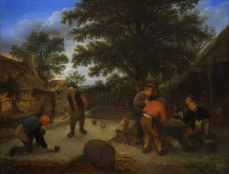 Baseballspillere i vertshusets hage, ca. 1660 (olje på panel)