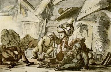 Fulle bønder på en taverna