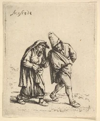 Mann og kvinne gående, 1610-85.