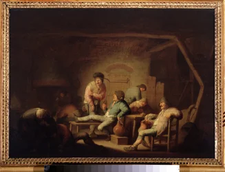Inn scene. (Taverna Scene). Maleri av Adriaen Jansz van Ostade (1610-1685), ca. 1635. Nederlandsk skole, barokkstil. Olje på tre. Pushkin-museet, Moskva.