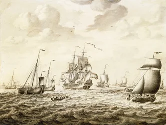 En nederlandsk krigsmann som skyter en honnør - en Penschilderij,