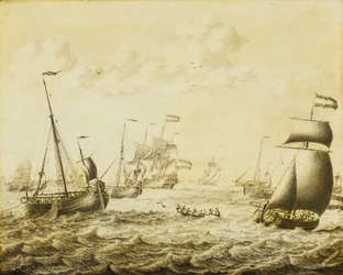 Nederlandsk sildfiskeri, sent på 1600-tallet (grisaille på panel)