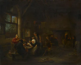 En kveldsscene i en taverna, med en felespiller