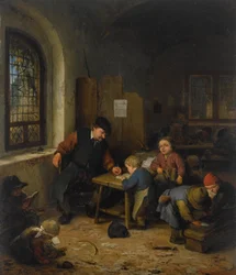 Skolemester med elever Et skolerom